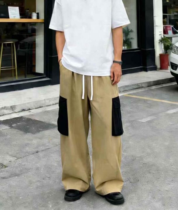 洗水棉撞色口袋休闲工