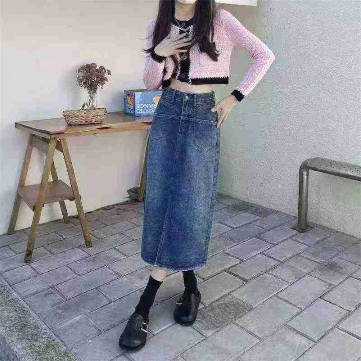 高腰遮胯牛仔长裙女春