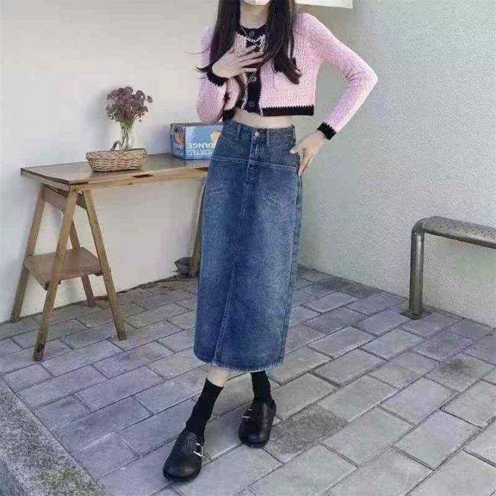 高腰遮胯牛仔长裙女春