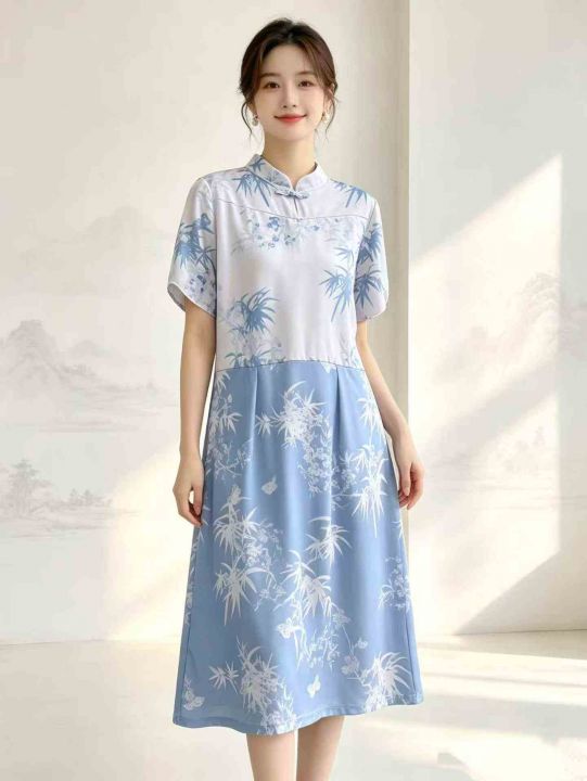 ① 新中式蓝白拼色竹