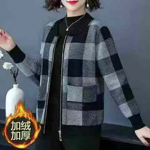 妈妈装圆领拉链夹克开