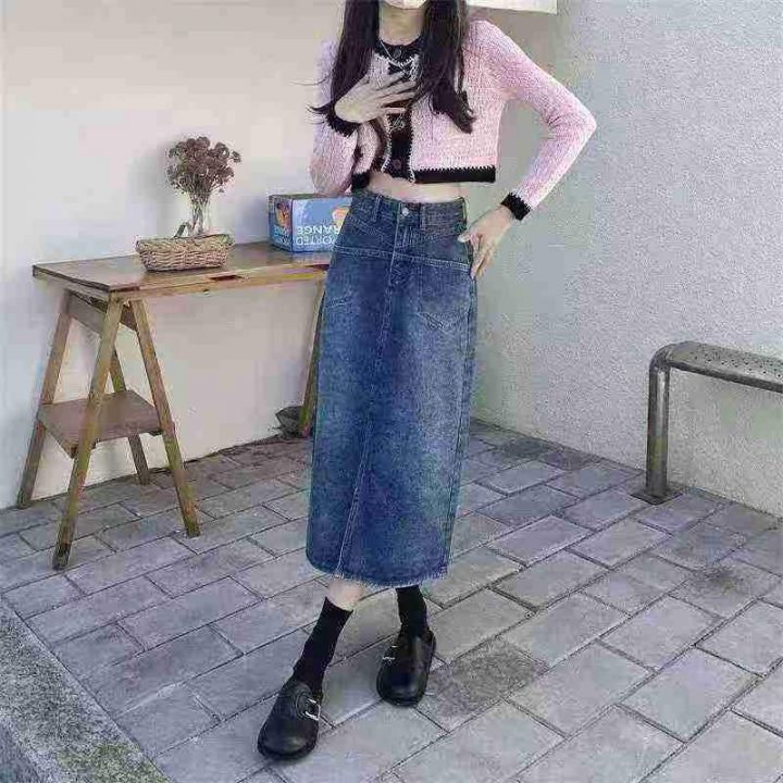 高腰遮胯牛仔长裙女春
