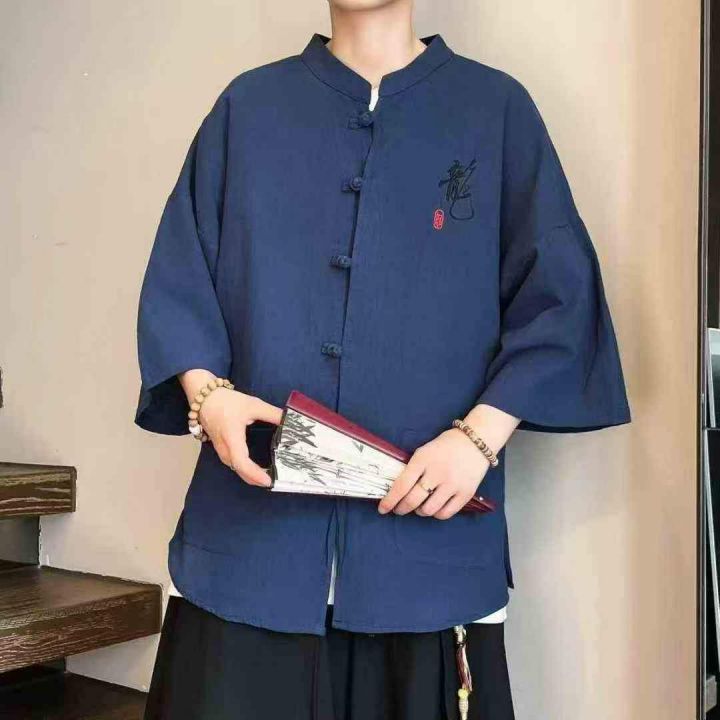 新中式唐装棉麻短袖衬
