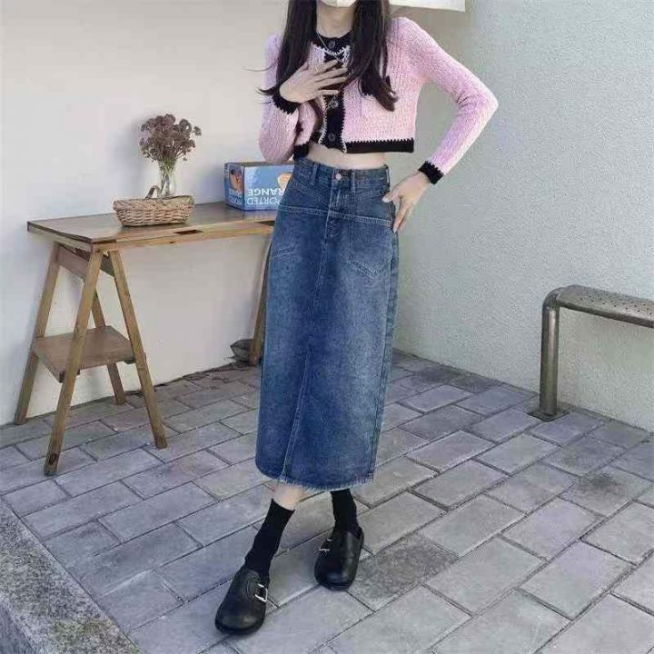 高腰遮胯牛仔长裙女春