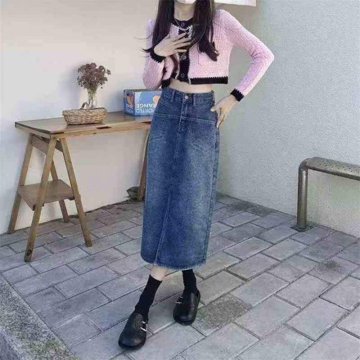 高腰遮胯牛仔长裙女春
