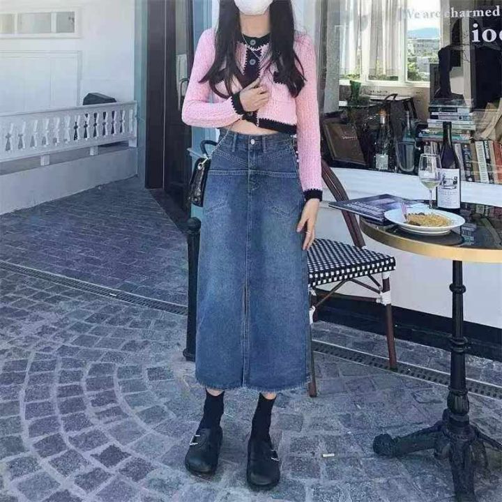 高腰遮胯牛仔长裙女春