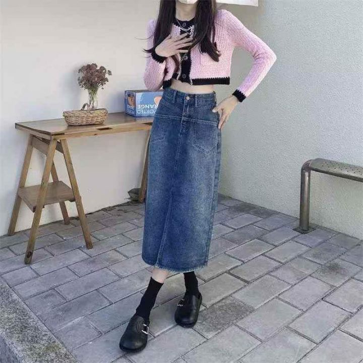 高腰遮胯牛仔长裙女春