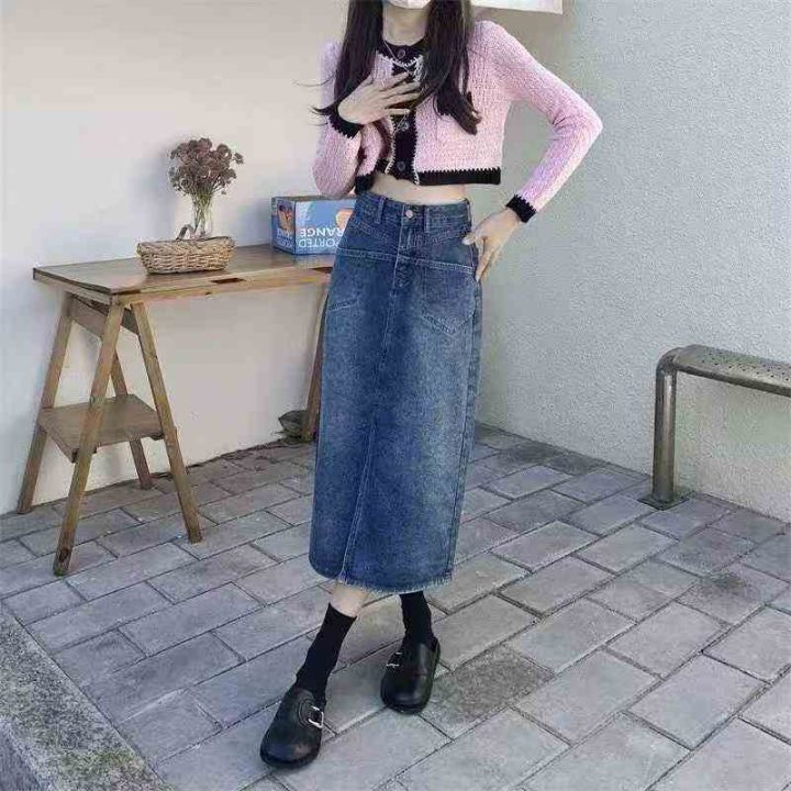 高腰遮胯牛仔长裙女春