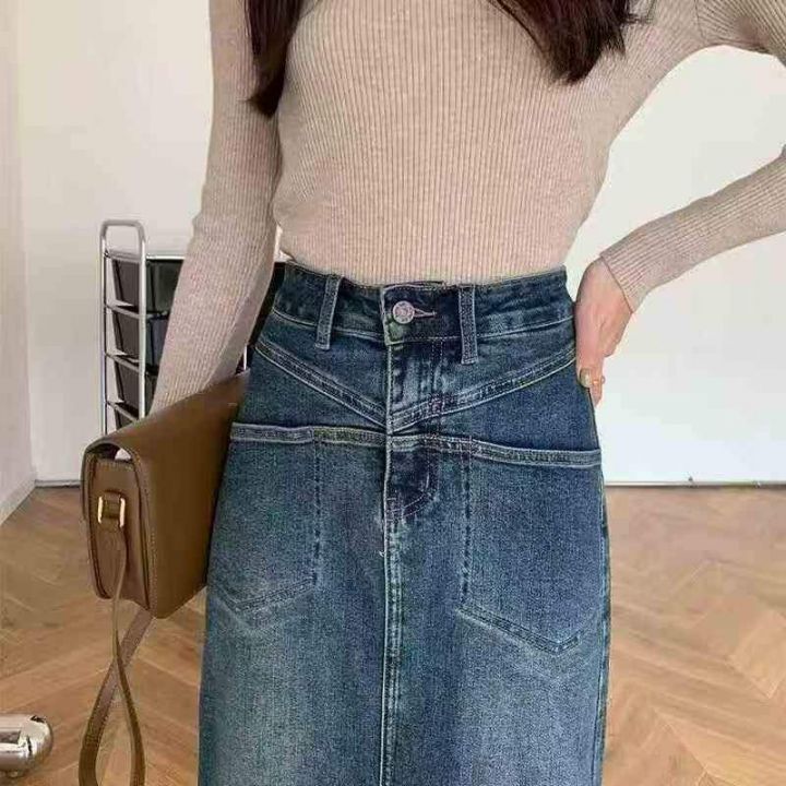 高腰遮胯牛仔长裙女春