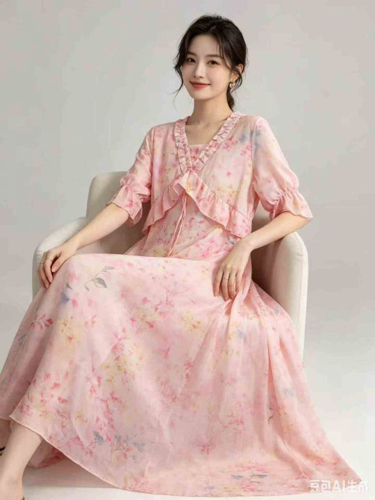 女神气质V领薄款碎花