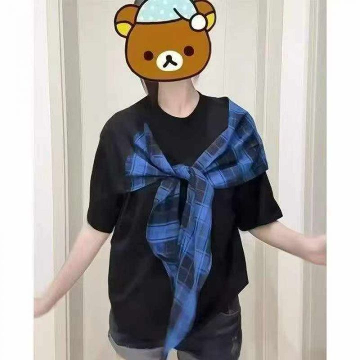 蝴蝶结围巾短袖T恤女