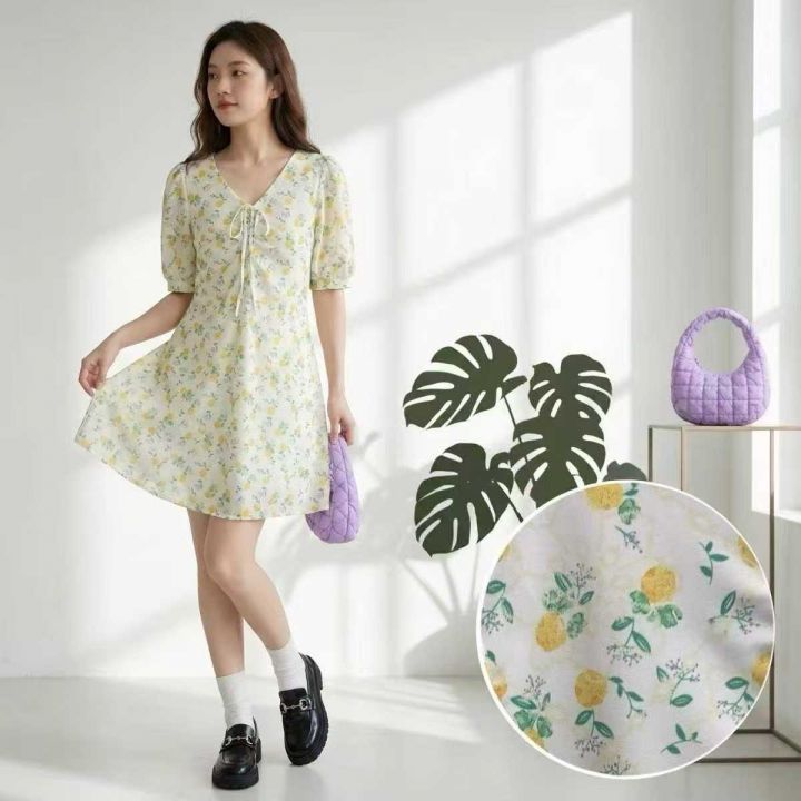 女装连衣裙夏日柠香V