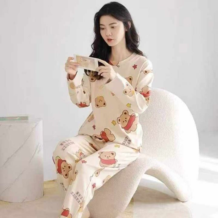 韩版新款圆领睡衣女秋