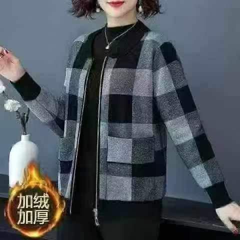 妈妈装圆领拉链夹克开