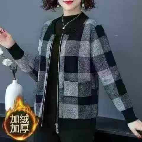 妈妈装圆领拉链夹克开