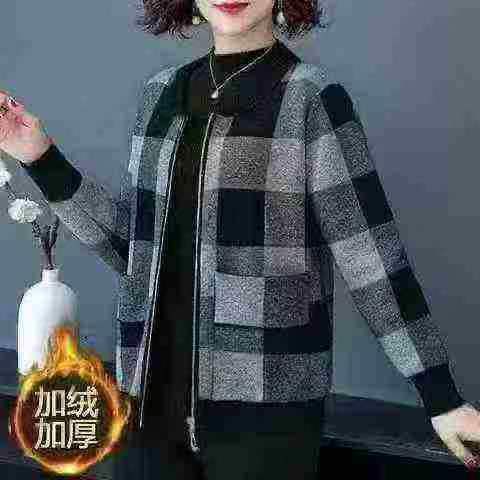 妈妈装圆领拉链夹克开