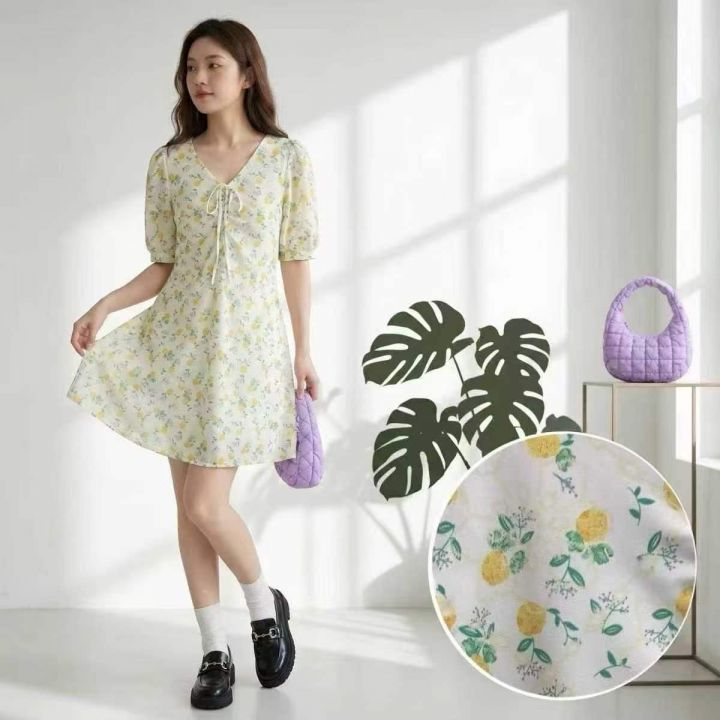 女装连衣裙夏日柠香V