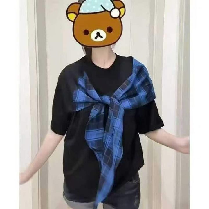 蝴蝶结围巾短袖T恤女