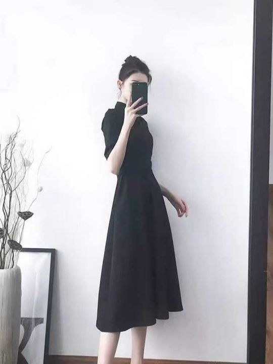 赫本小黑裙法式复古长