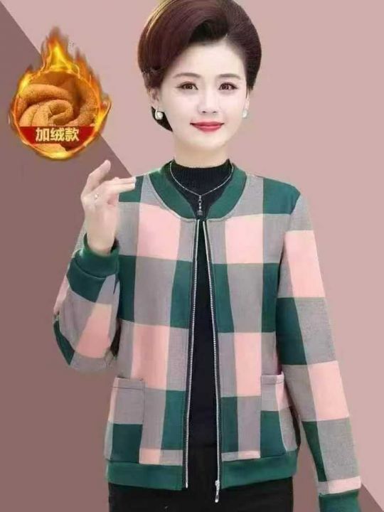 妈妈装圆领拉链夹克开