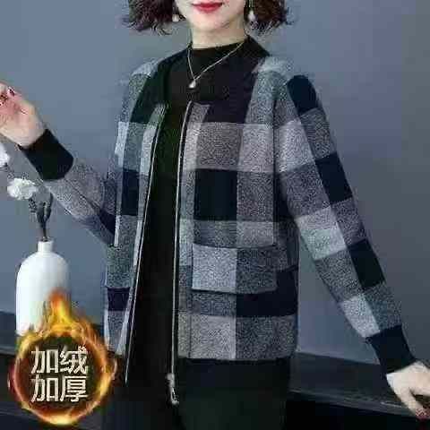 妈妈装圆领拉链夹克开