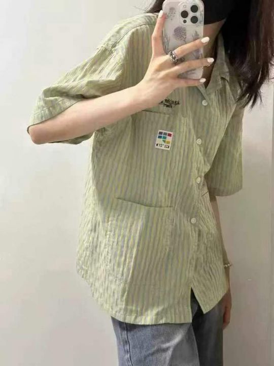 复古条纹短袖衬衫11