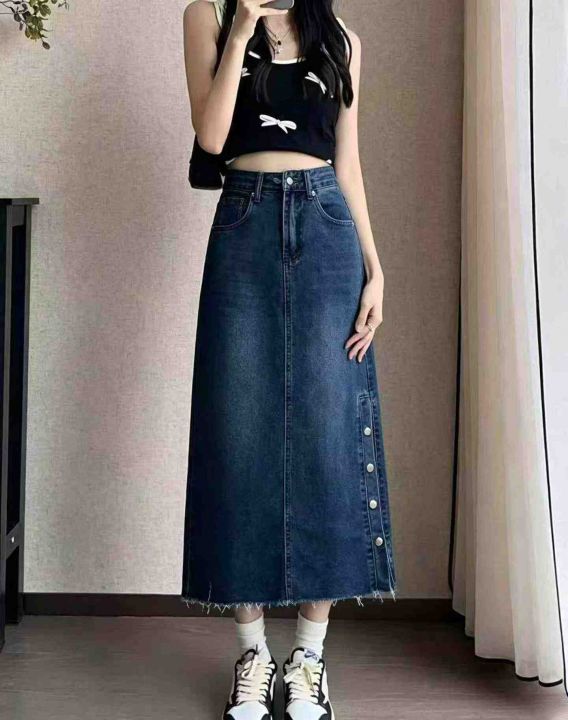 设计感开叉弹力牛仔半
