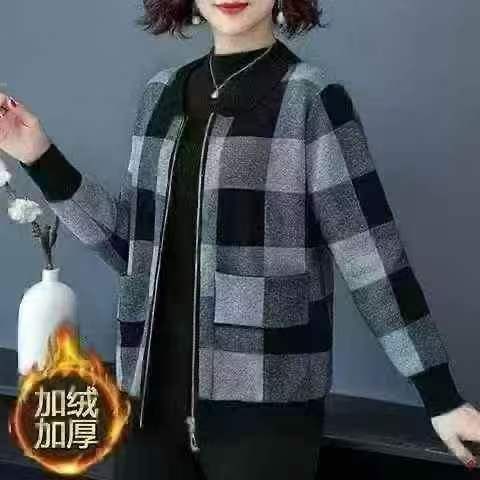 妈妈装圆领拉链夹克开