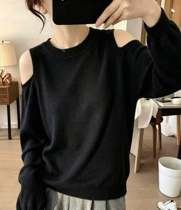 春秋新款网红复古漏肩