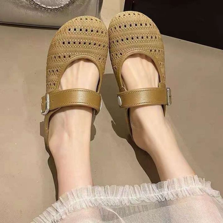 镂空包头半拖鞋女透气