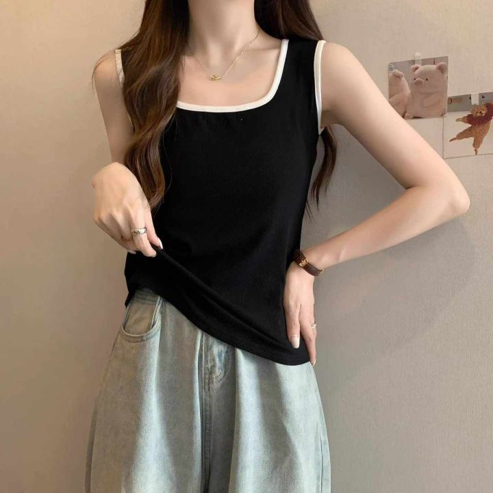 辣妹风无袖法式方领背