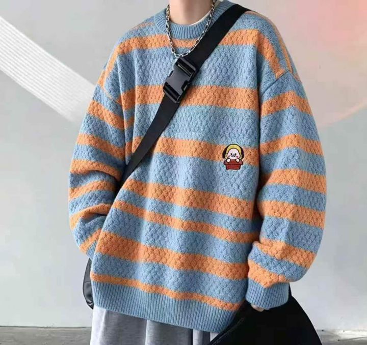 网红爆款条纹毛衣慵懒