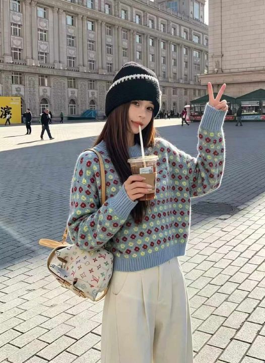 秋冬新款花朵提花宽松