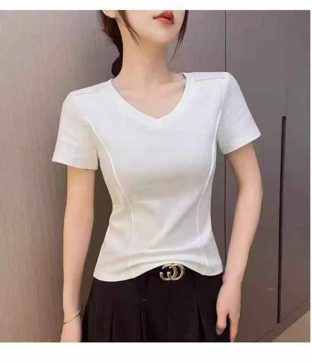 ☕️纯棉辣妹白色V领