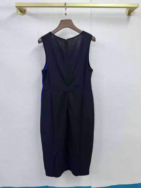 黑蓝撞色无袖连衣裙女