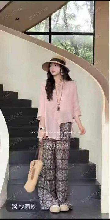 花色卫裤设计高腰显瘦