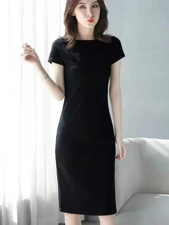 黑色显瘦连衣裙女长款