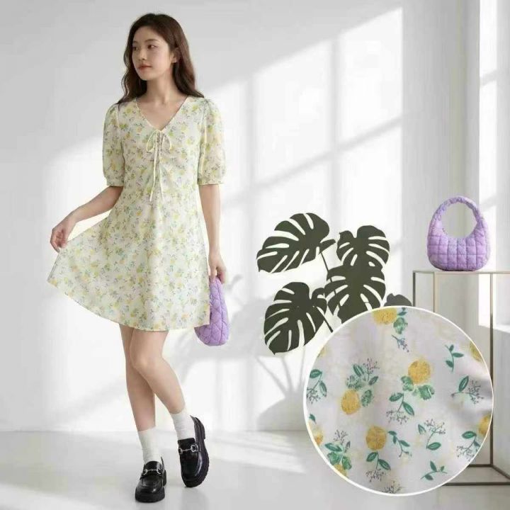 女装连衣裙夏日柠香V