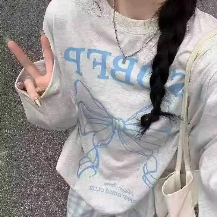 印花纯棉T恤，长袖打