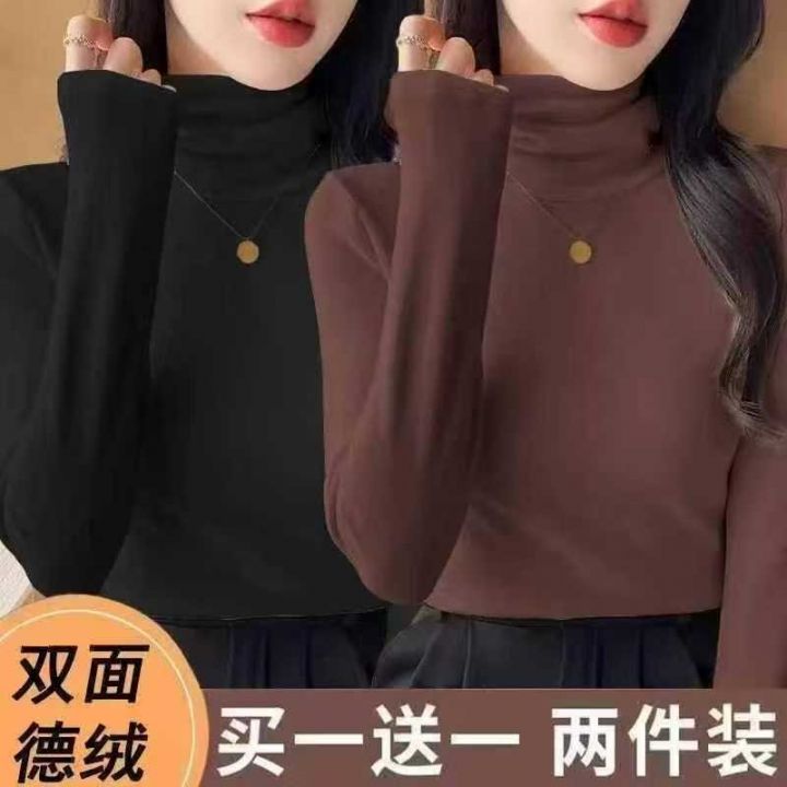 德绒高领保暖打底衫女