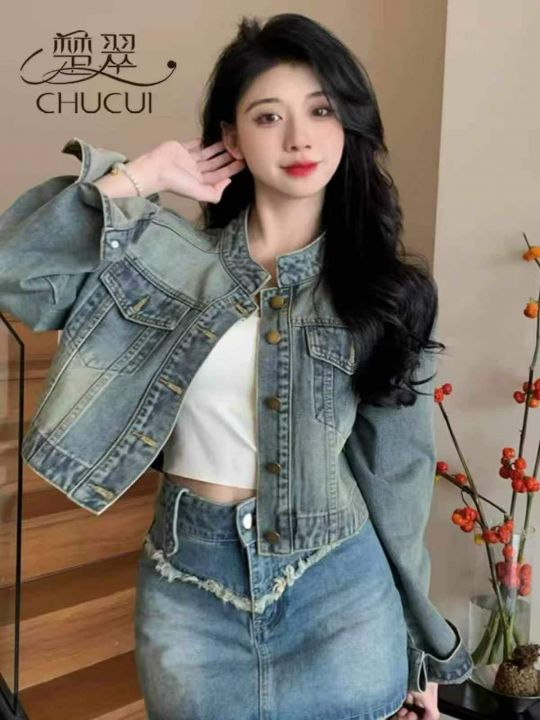 复古蓝牛仔短外套女新