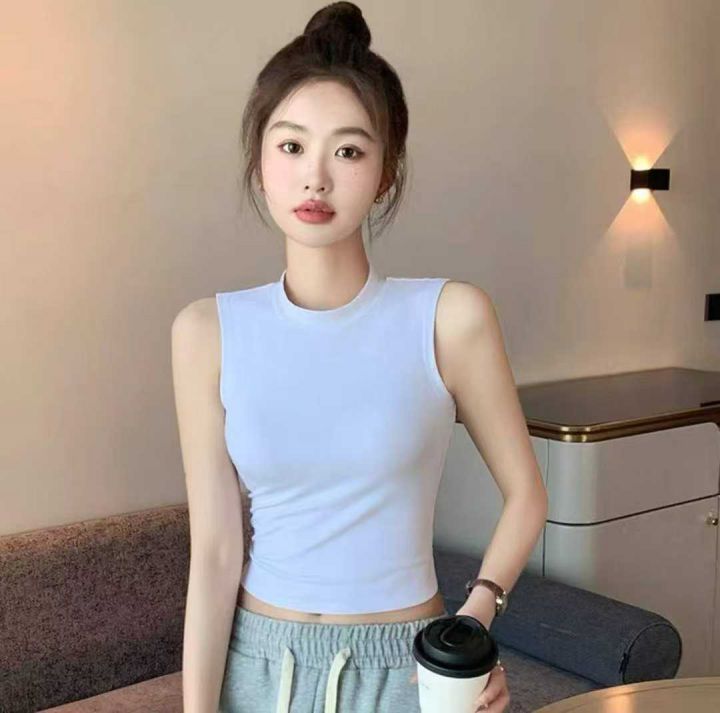 韩国紧身漏脐无袖T恤