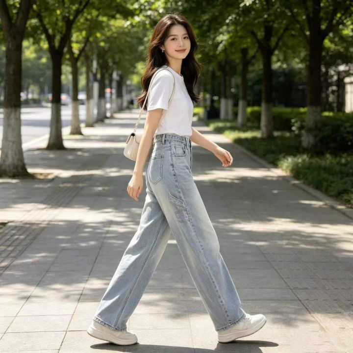 高级感浅蓝色牛仔裤女