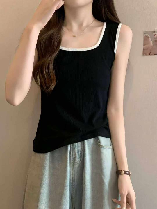 辣妹风无袖法式方领背