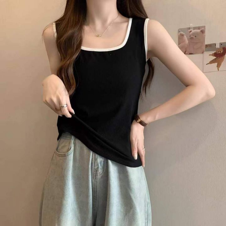 辣妹风无袖法式方领背