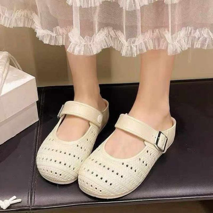 镂空包头半拖鞋女透气