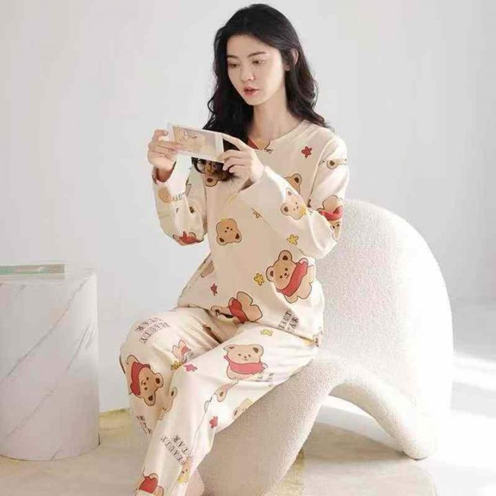 韩版新款圆领睡衣女秋