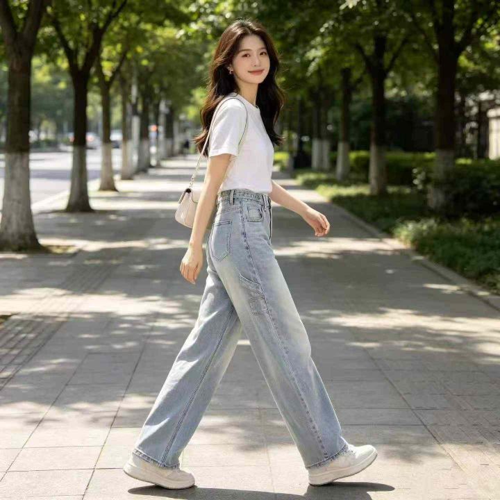 高级感浅蓝色牛仔裤女