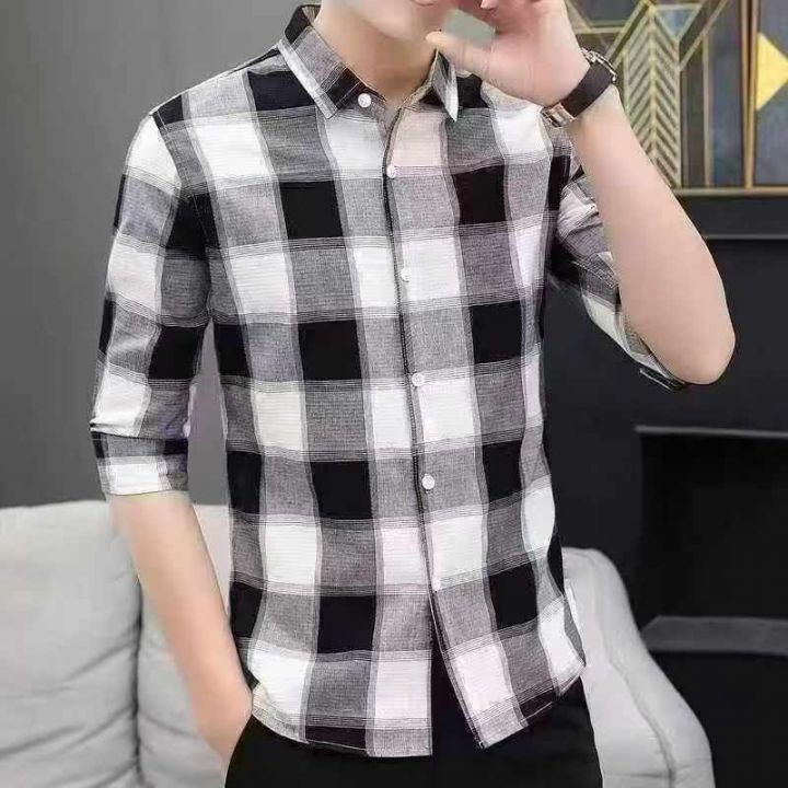 格子衬衫男长袖夏季修