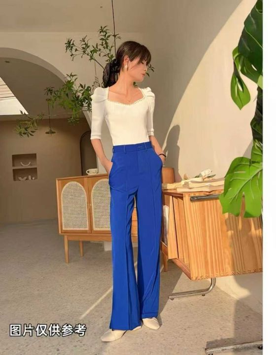 蓝色阔腿裤女秋季厚款